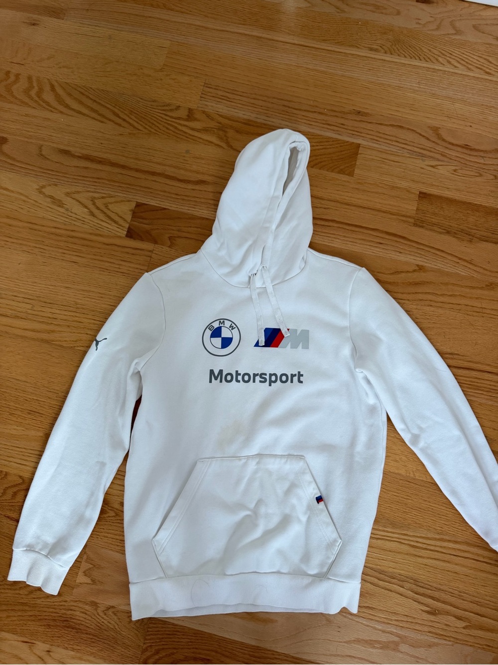 BMW White Motorsport Pullover Hoodie with M Stripe Logo